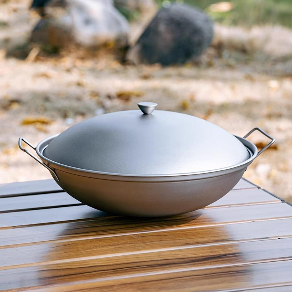 Camping Cooking Roll - Titanium Wok Pan with Lid Double