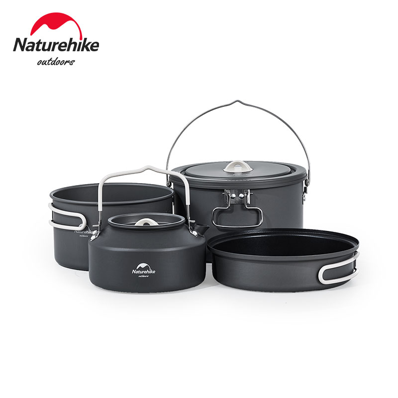 Camping Cooking Set 2 Person - Naturehike Aluminum Alloy Pots Set 4pcs