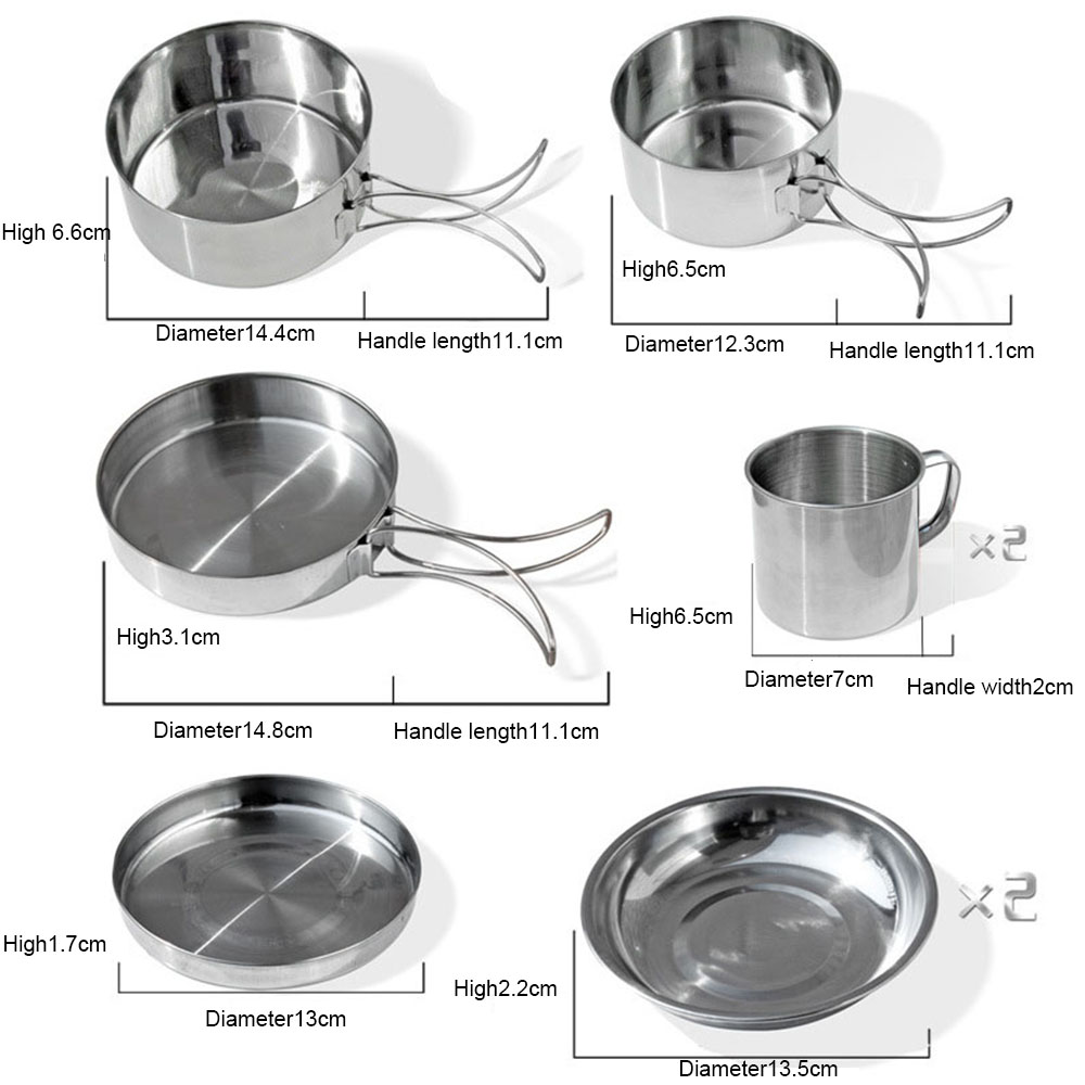 8Pcs/set Ultra-light Stainless - Camping Cooking Set 2 Person recensie en prijs