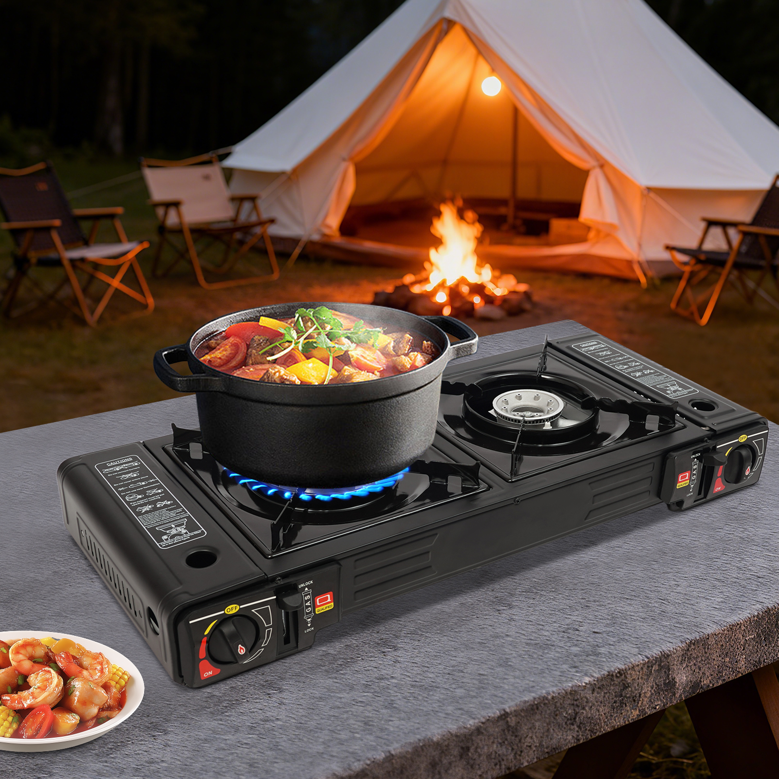 Dual Burner Gas BBQ Grill,Port - Camping Double Cooking Stove recensie en prijs